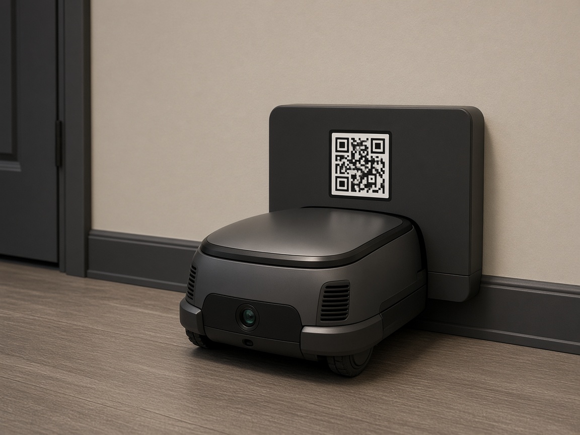 ArUcoマーカ付き充電ドックへ後退するロボット